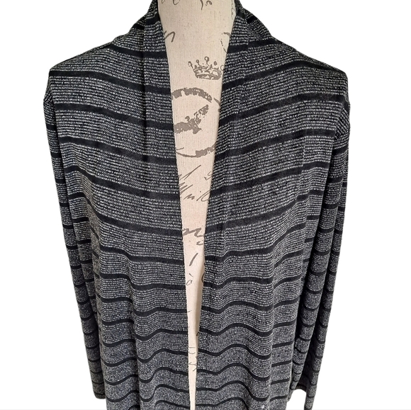 💖 Lane Bryant Black grey stripe Classic long open front cardigan plus 26/ 28 - Picture 5 of 14